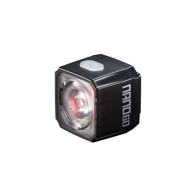 cateye nano 60, small square rear bike light, black cube bike light front angle