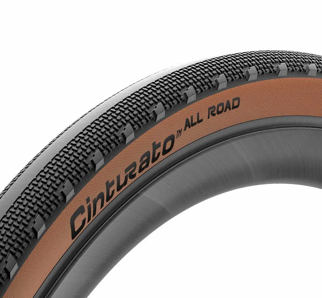 Cinturato All Road bicycle tire with tread pattern and branding 