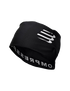 Black compressport neck warmer beanie with white branding on a white background