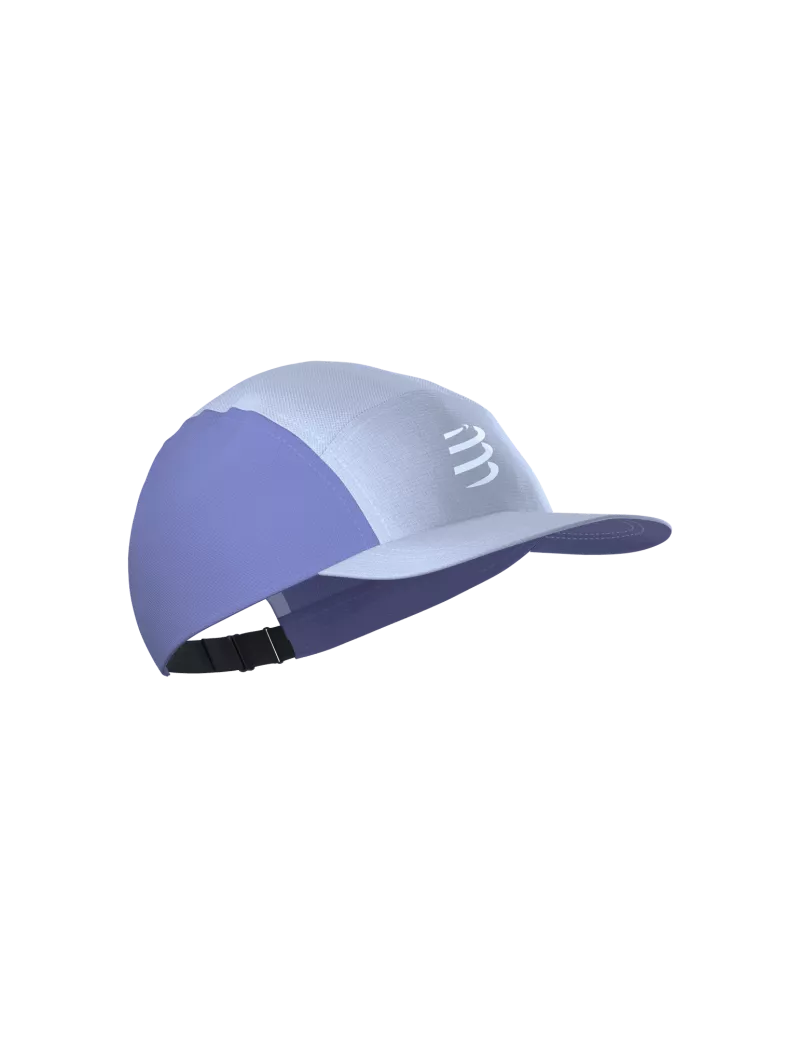 Compressport 5 Panel Light Cap, super lightweight and breathable hat for road running and racing, lavender purple colour, front angle profile of hat