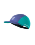 Compressport 5 Panel Light Cap, super lightweight and breathable hat for road running and racing, purple and blue colour, front angle profile of hat