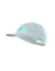 Compressport 5 Panel Light Cap, super lightweight and breathable hat for road running and racing, white colour with blue and green details, front angle profile of hat