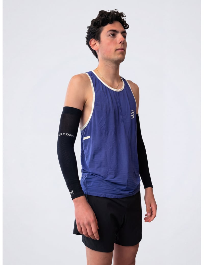 man modelling compressport armforce armsleeves in black