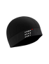 compressport hurricane beanie, warm moisture wicking hat, black colour, front of hat with compressport logo
