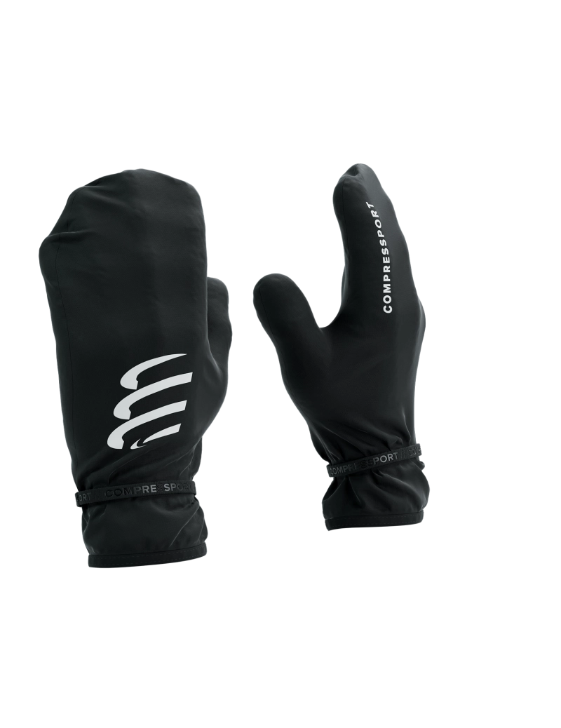 pair of black compressport hurricane waterproof mittens 