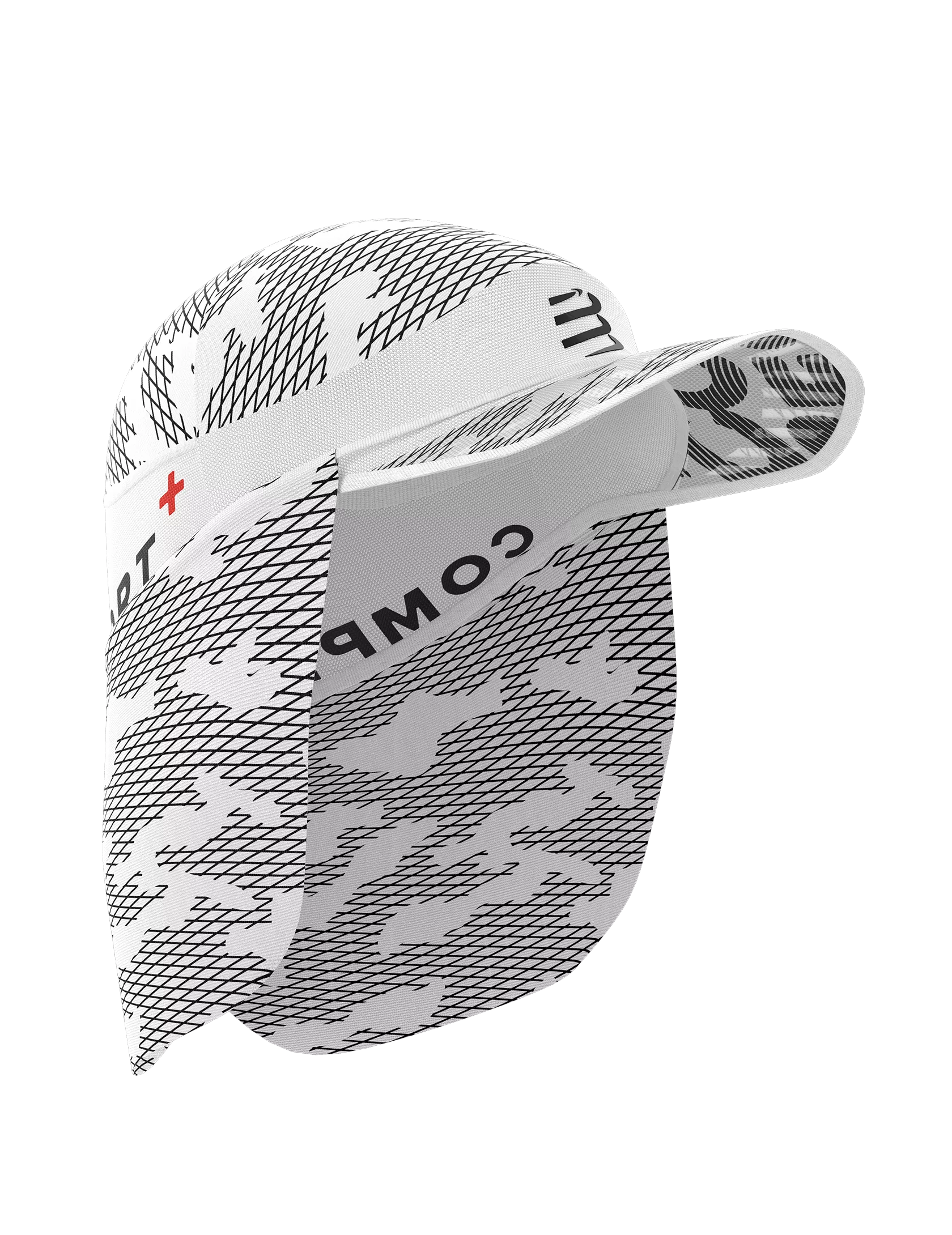compressport ice cap sun shape, white running hat with neck protection
