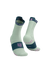 compressport pro racing trail socks, quarter length compression trail running sock, light turquoise with dark turquoise band and purple detail, pair of trail socks front and heel of sock