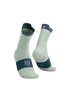 compressport pro racing trail socks, quarter length compression trail running sock, light turquoise with dark turquoise band and purple detail, pair of trail socks front and heel of sock