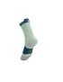 compressport pro racing trail socks, quarter length compression trail running sock, light turquoise with dark turquoise band and purple detail, trail sock back heel of sock
