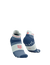 compressport pro racing socks low, breathable short ankle running sock, dark blue colour with white bands and dots, pair of blue and white running socks with red logo