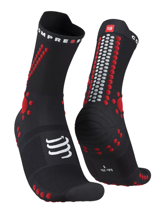 compressport pro racing trail socks, crew length compression trail running sock, red black colour