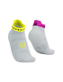 Compressport Pro Racing socks v4, low cut running socks, white with pink and yellow