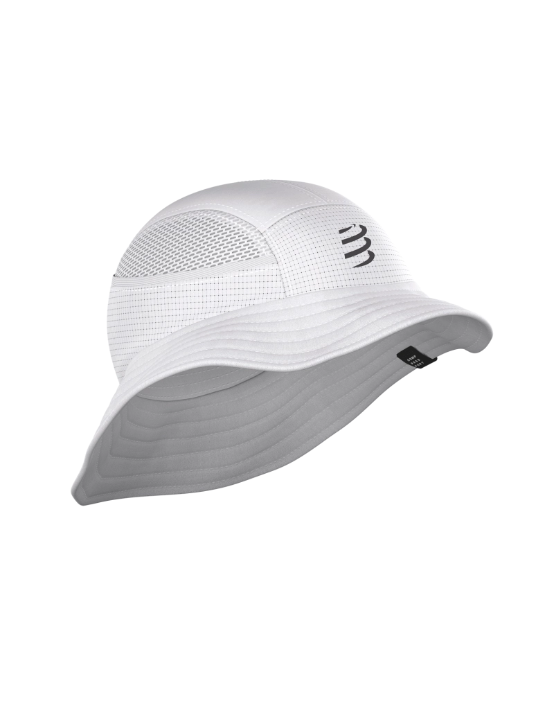 compressport stayfresh ice bob hat, white running bucket hat with ventilation and sun protection 