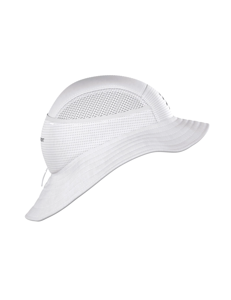 compressport stayfresh ice bob hat, white running bucket hat with ventilation and sun protection, side of hat