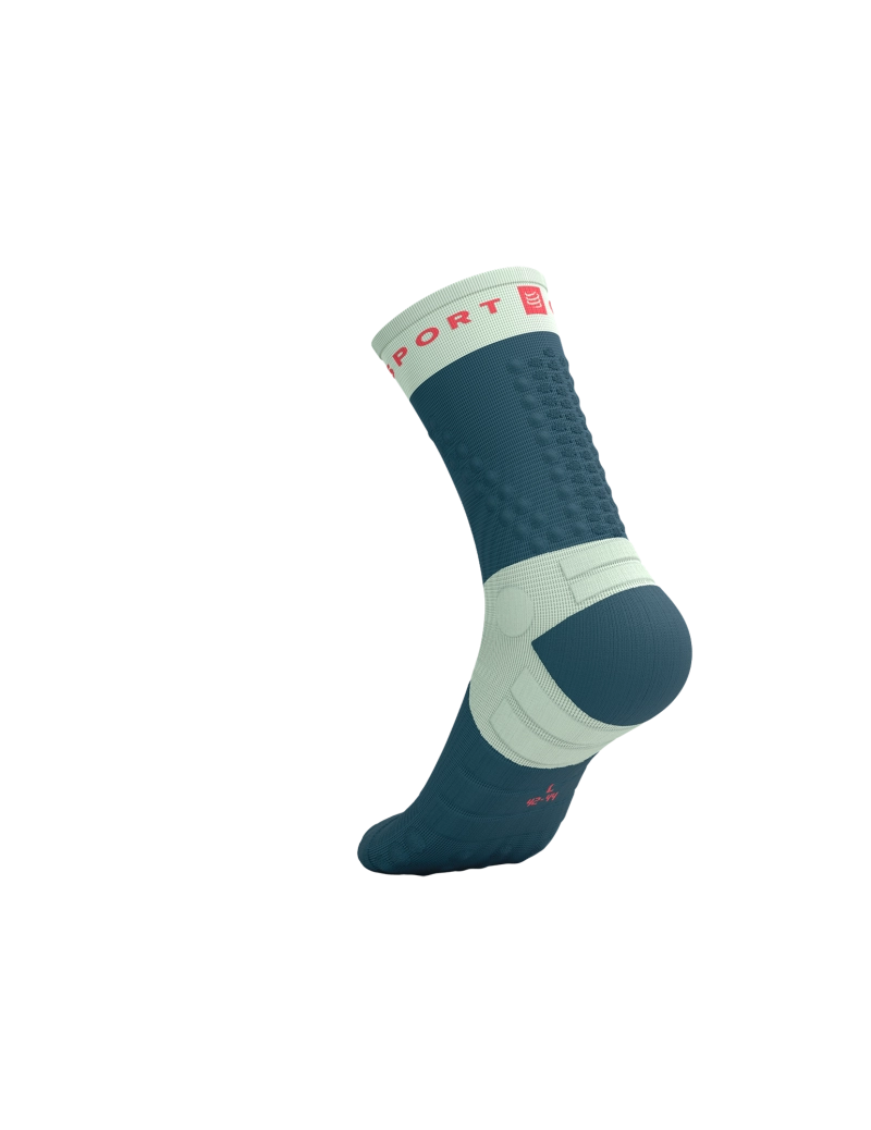 Compressport blue and teal sock heel and bottom