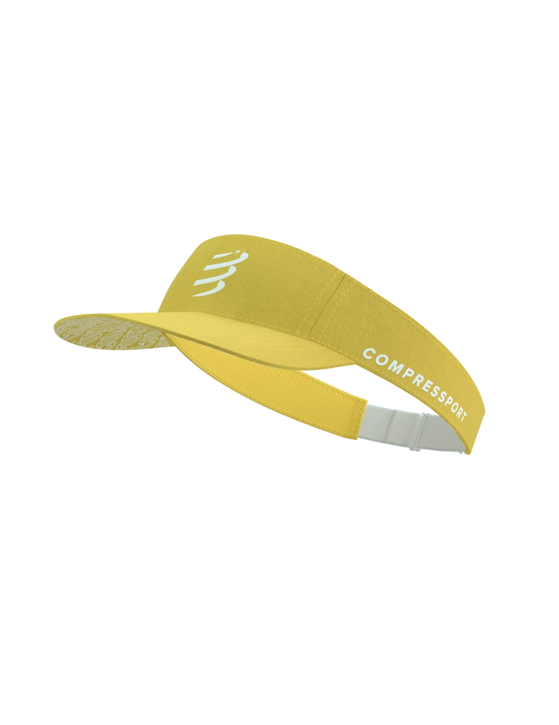 compressport visor for all gender, race orientated visor with adjustable headband for sun protection, lemon yellow colour with white logo