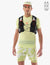 compressport ultrun evo 10 pack for men and women, super light trail running back pack for ultra distance, black colour, man wearing black compressport vest with neon yellow shirt and shorts on white background