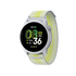 coros pace 4 white watch strap with lime striped details, front face of watch and strap angled to the side