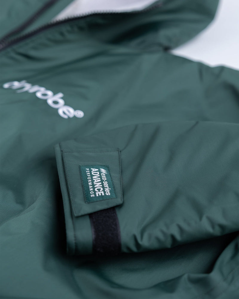 close up of label on new colour green in dryrobe long sleeve advance