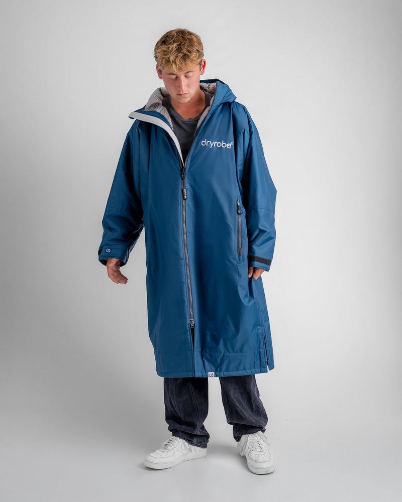 man wearing dryrobe long sleeve changing robe with zip up
