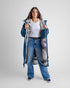 woman wearing new colour blue long sleeve dryrobe with camo lining