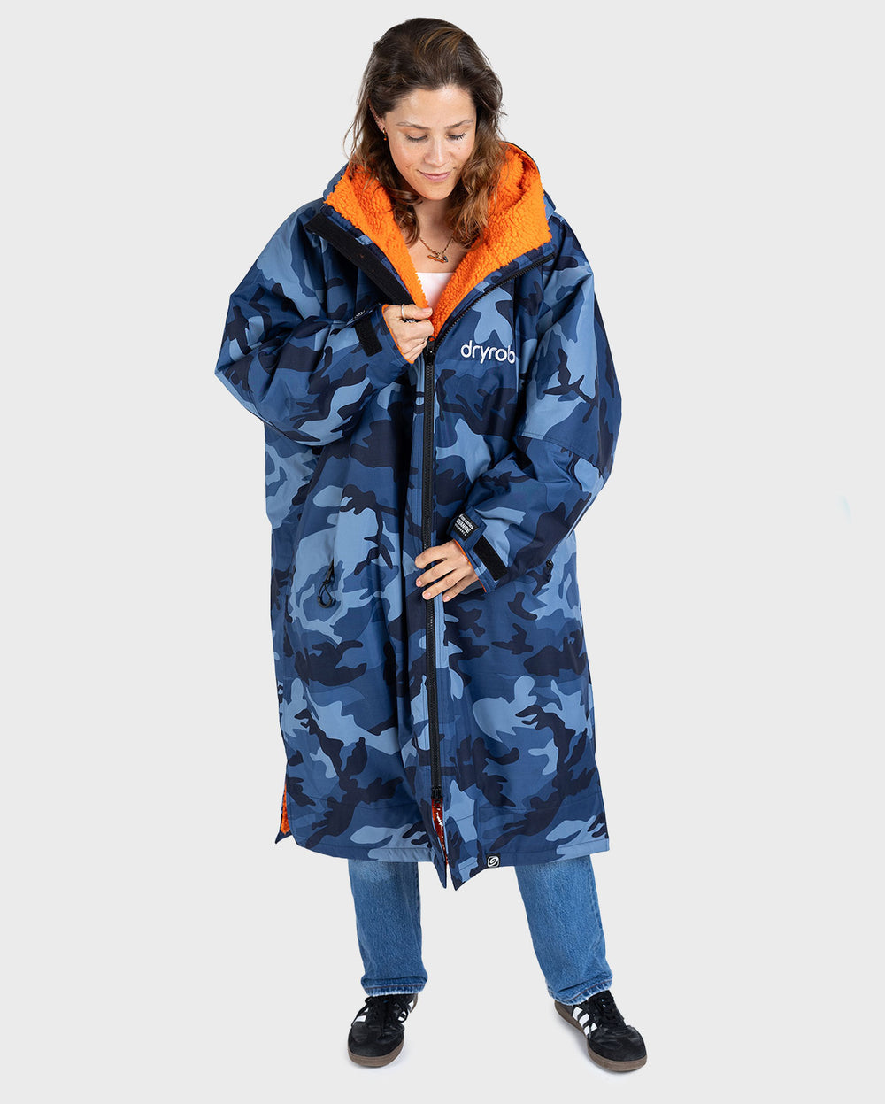 dryrobe Advance Long Sleeve Blue Camo / Orange keep warm and dry after swim