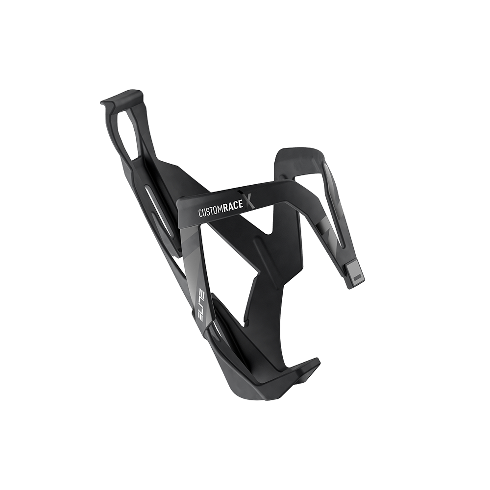 Elite black bottle cage, highly durable bottle holder for bikes, on a white background