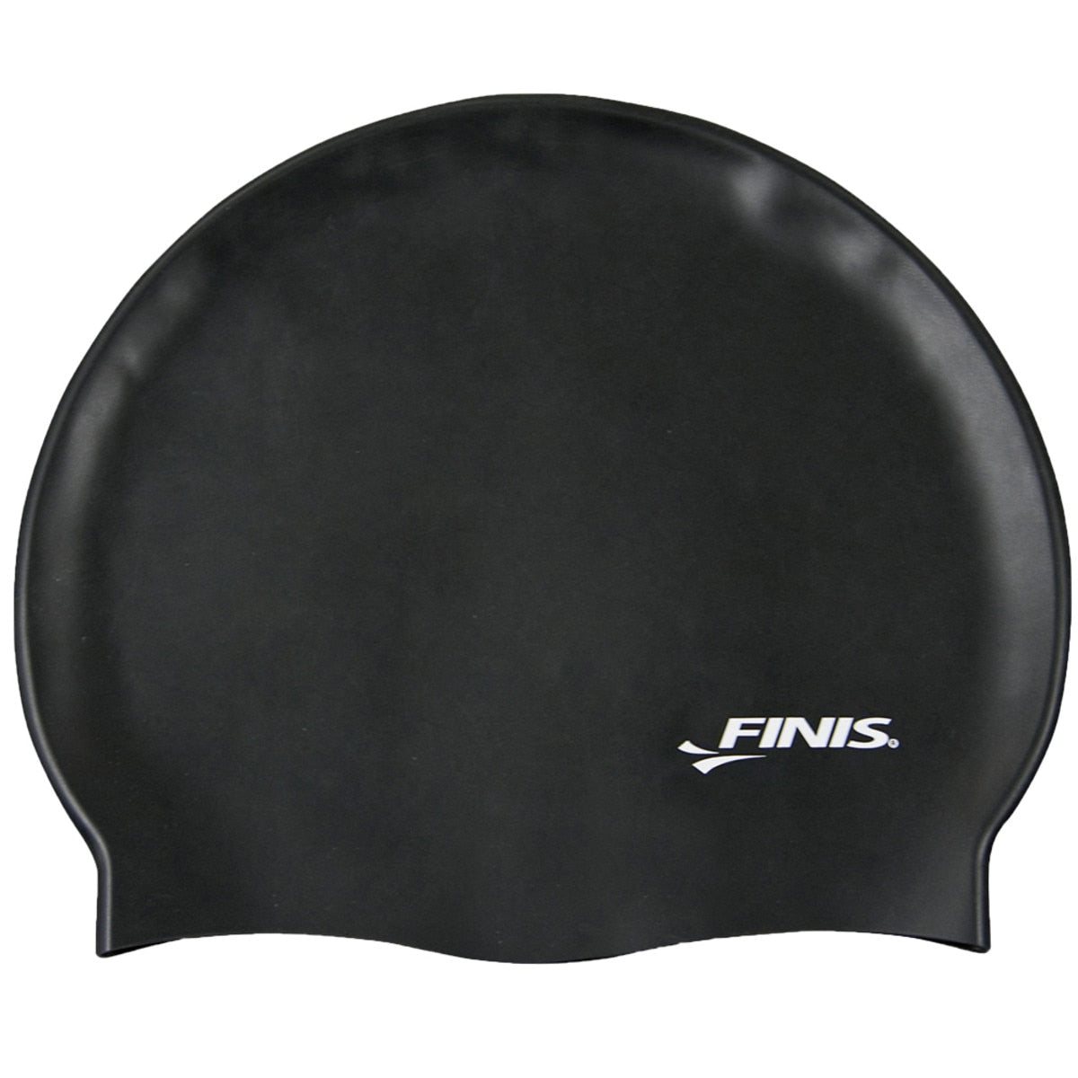 Black swim cap with FINIS logo on a white background