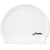 White swim cap with black 'FINIS' logo on a white background