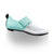fizik transiro hydra cycling shoes, breathable triathlon fast transition cycling shoe, white with light teal heel and strap, side profile of shoe