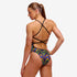 woman wearing funkita bond girl swimsuit in up down pattern