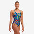 funkita diamond back swimsuit for women, blue tropical pattern with toucans