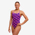 funkita diamond back swimsuit for women, pink and purple birds pattern