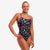 funkita diamond back swimsuit for women, black with rainbow leaves pattern