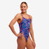 funkita diamond back swimsuit for women, blue and red leopard print