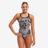 funkita womens eclipse swimsuit, womens swimming togs with thick straps, black and white butterfly pattern