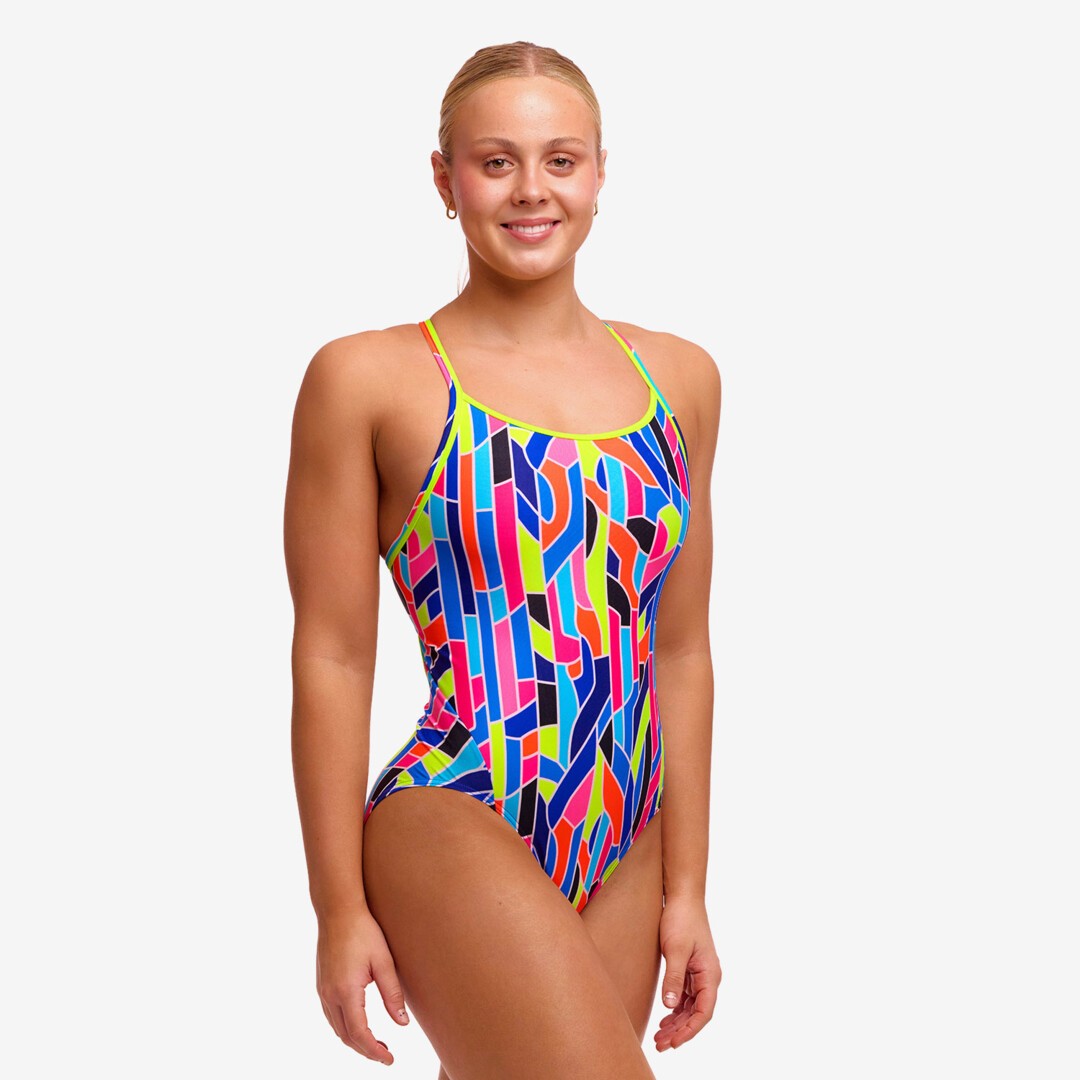 woman wearing funkita diamond back in fault lines pattern
