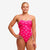 woman wearing funkita strapped in swimsuit in flaming go gos pattern