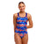 woman showing the front style of the funkita eclipse one piece swimsuit in forever fossil pattern