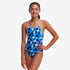 girls funkita diamond back swimsuit, blue and white geometric pattern
