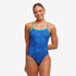 woman wearing funkita diamond back swimwear in pebble beach pattern