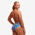woman wearing funkita swimwear in pillared pattern and single strap style