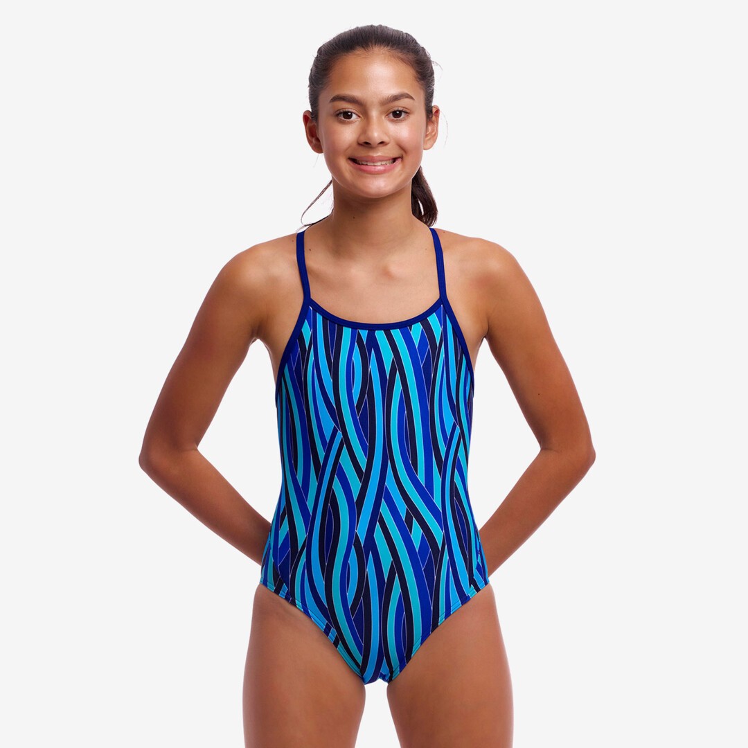 funkita swimwear for girls, pattern snork city, style diamond back