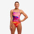 funkita thin strap swimsuit for women, pink and orange horse pattern