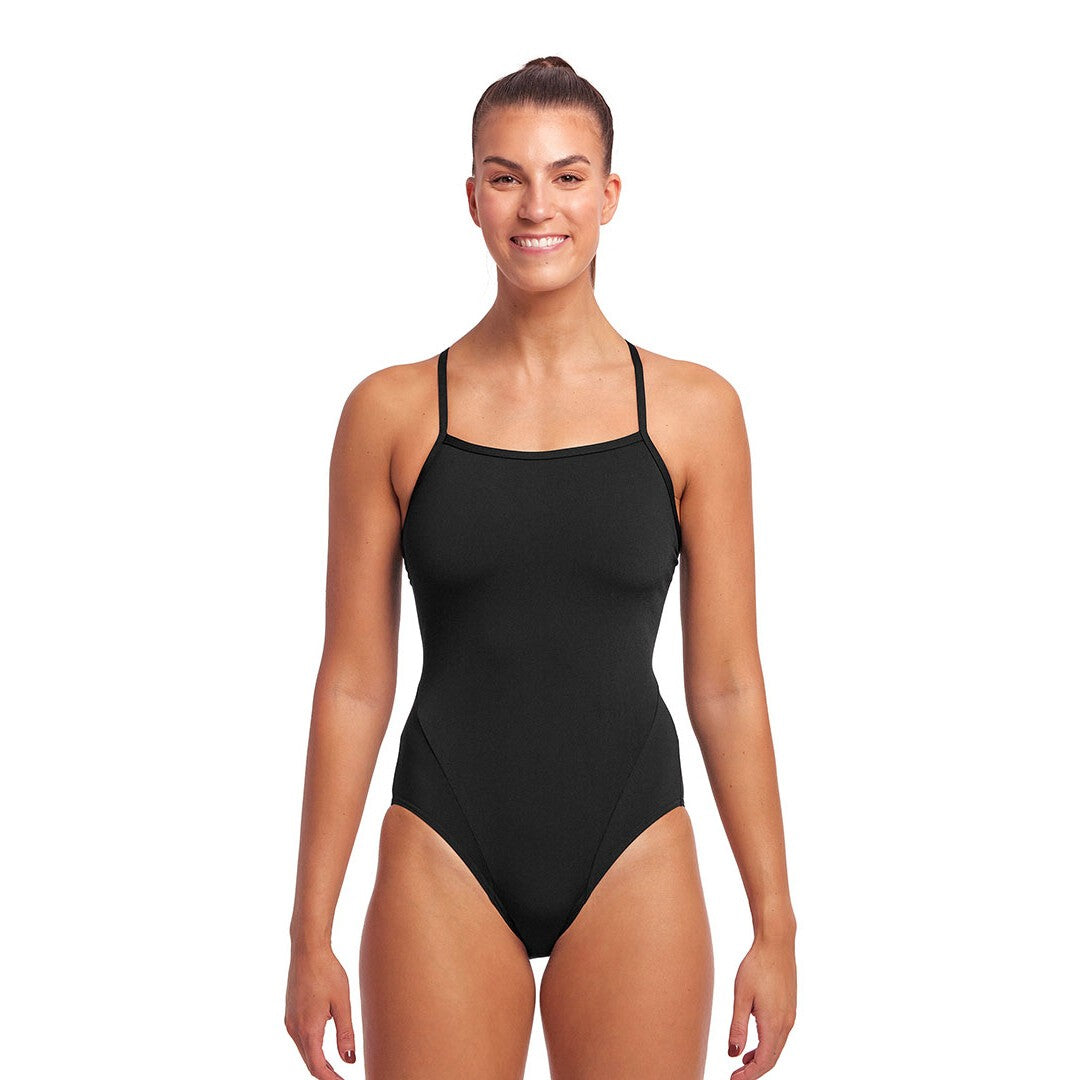 funkita thin strap swimsuit for women, black colour