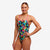 funkita cross strapped womens swimsuit, blue pink yellow and black paint design pattern