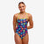 funkita cross strapped womens swimsuit, navy with rainbow starfish pattern