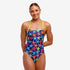funkita cross strapped womens swimsuit, navy with rainbow starfish pattern