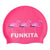 Silicone swim cap from funkita in pink with 3 flamingos and funkita logo