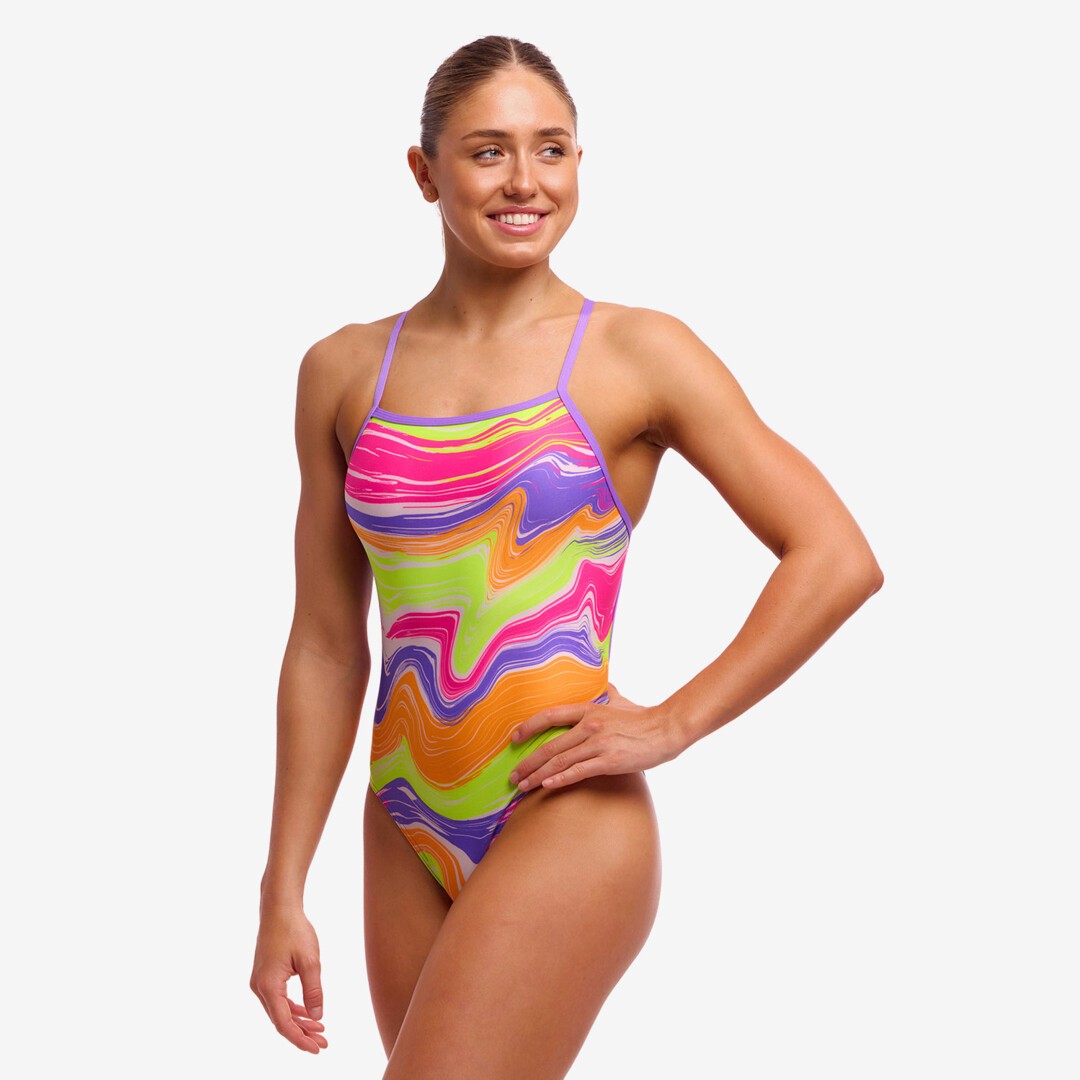 funkita swimsuit for women, tie me tight style, colour contour pattern